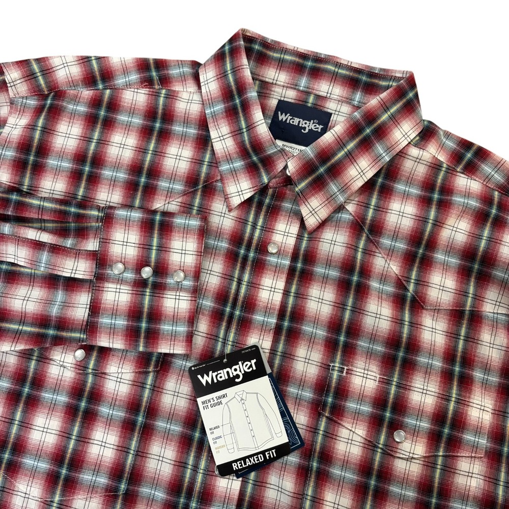 Wrangler‎ Mens Western Snap Shirt Red White Plaid Relaxed Fit XXL NWT